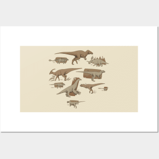 Sepia dinosaur pattern Posters and Art